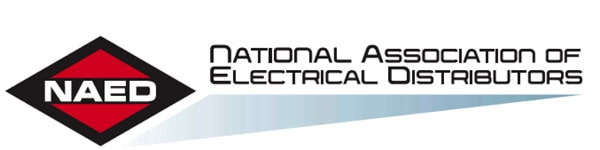 Logotipo de la NAED con forma de rombo rojo y texto "National Association of Electrical Distributors" a la derecha.